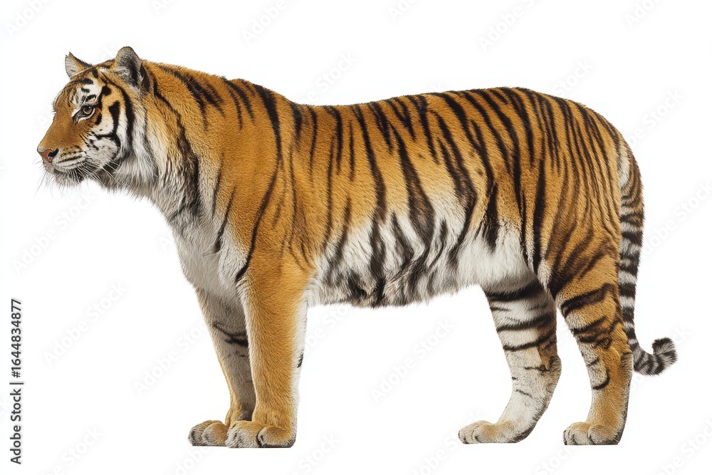 Fototapeta premium Tiger Profile. Majestic Side View of a Powerful Big Cat Standing Strong