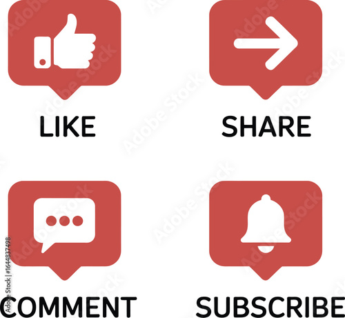 Social media icons like share comment subscribe for online engagement