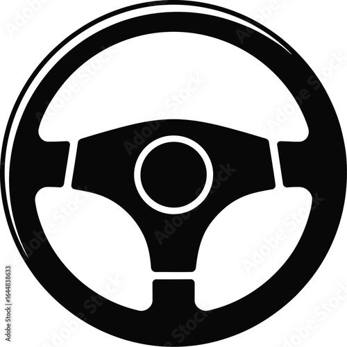 Black steering wheel icon on a light gray background representing driving and transportation