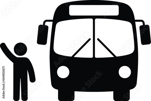 Person waving to a bus on a white background illustration