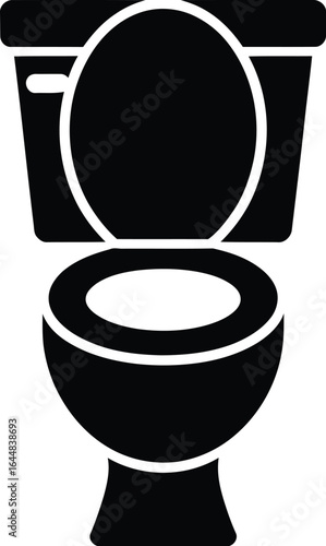 Black silhouette of a modern toilet with the lid open on a white background