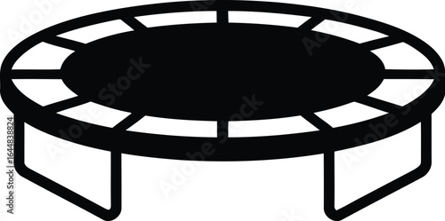 Simple black outline icon of a round trampoline on a light gray background