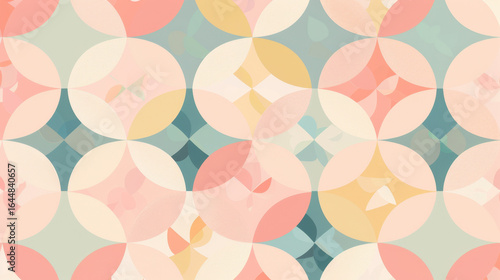 Wallpaper Mural Retro geometric pattern with overlapping circles and diamonds in pastel colors Torontodigital.ca