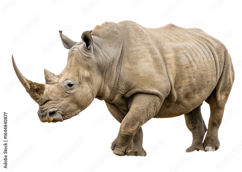 Fototapeta premium Powerful White Rhinoceros: Majestic Wildlife Image transparent background