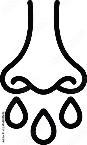 Simple line art icon of a dripping nose symbolizing cold or allergies