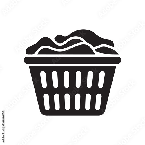 Laundry Basket Full of Clothes Silhouette - Household Chore Vector
