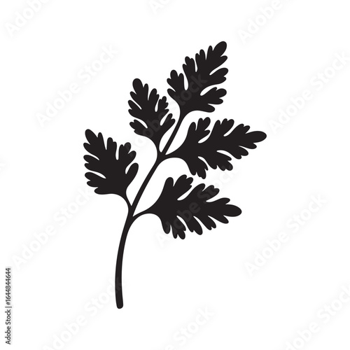 Fresh Cilantro Herb Leaves Silhouette Icon - Aromatic Cooking Spice Vector
