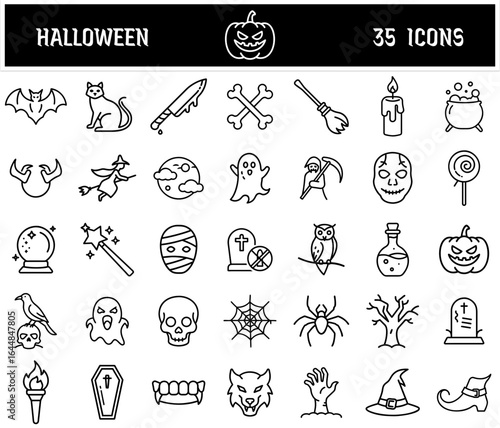 Halloween themed vector icons transparent background 