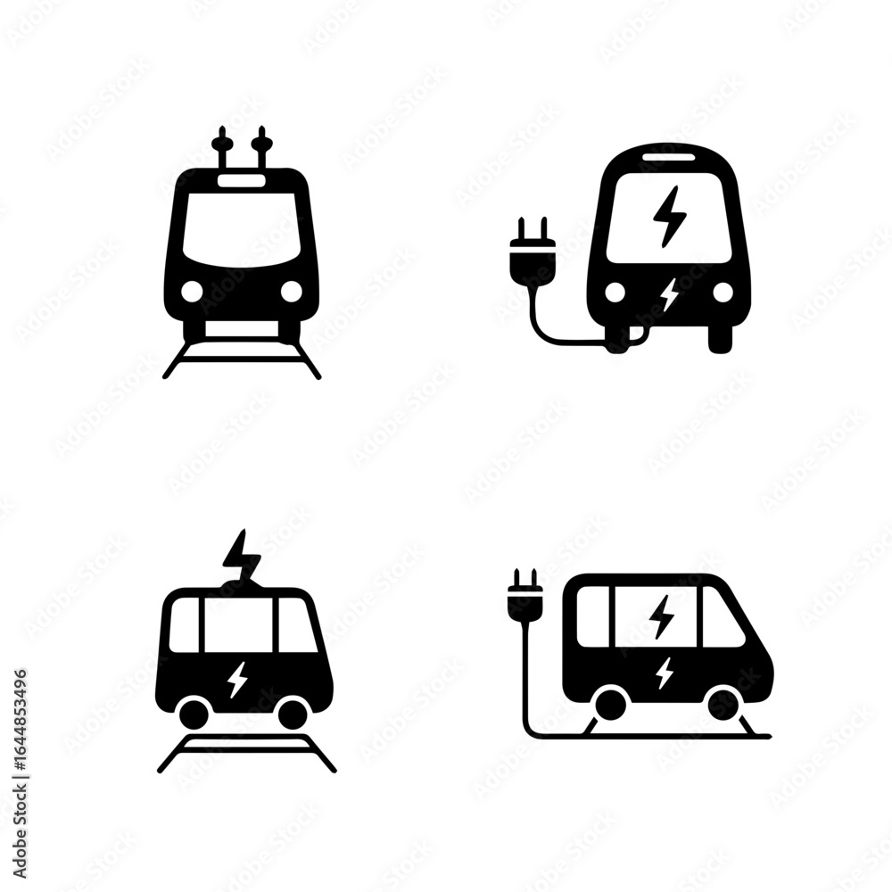 Fototapeta premium Electric Transport black silhouette vector icon set 