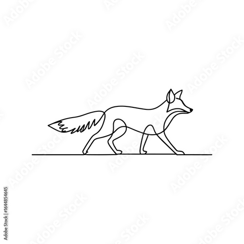 Elegant fox walking with a bushy tail in a minimalist line art style animal wildlife
