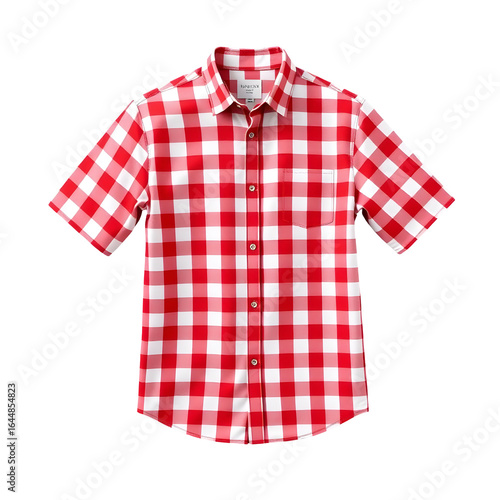 Red and White Checkered Short Sleeve Shirt