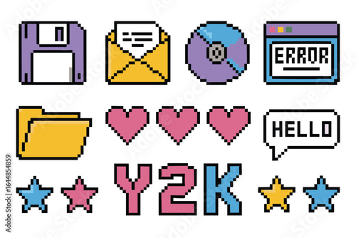 Pixel Art Icons: Y2K Era Technology and Emojis