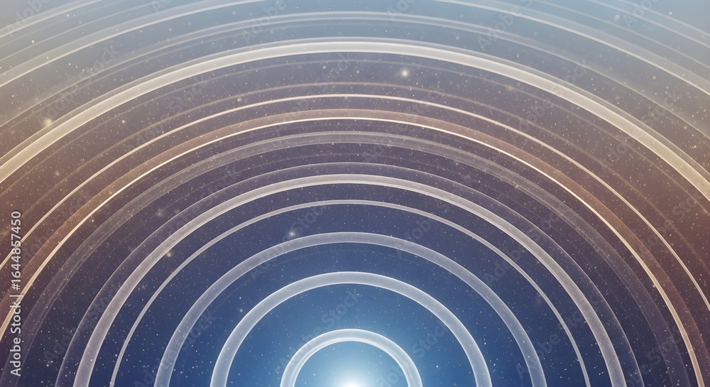 Obraz premium Abstract concentric circles with glowing light and small particles background