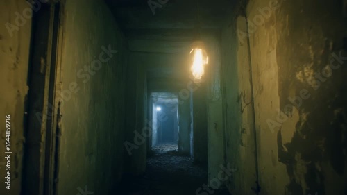 Wallpaper Mural Dark hallway of old abandoned house with flickering light bulb, perfect for horror and Halloween themes. Torontodigital.ca