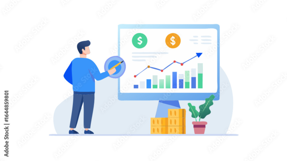 Fototapeta premium Financial analysis and business growth strategy presentation with data analytics insight and report review