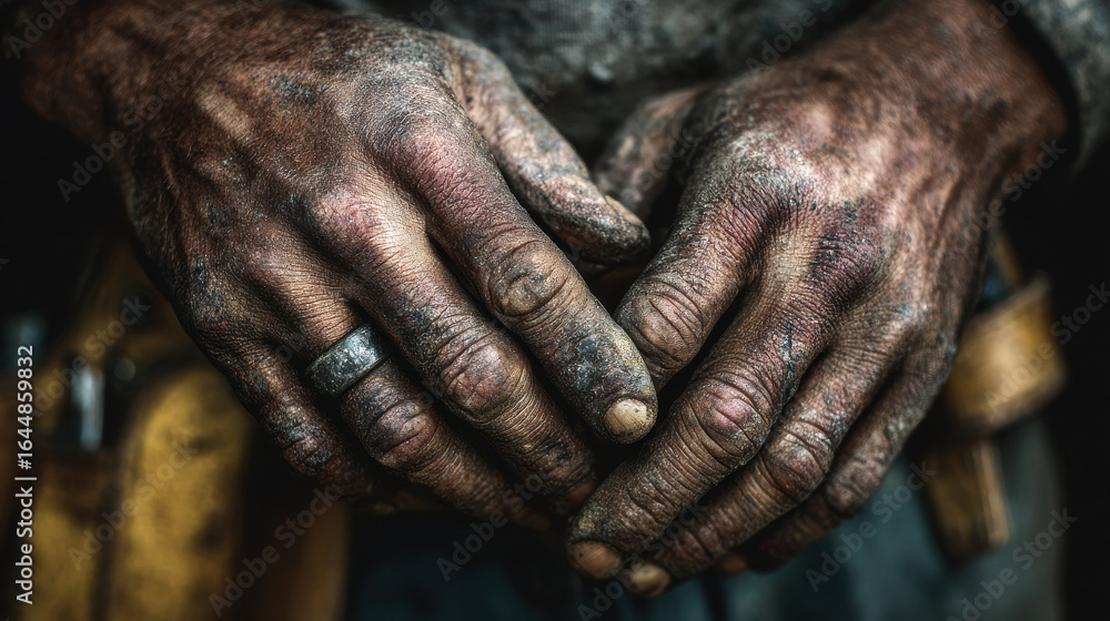 Fototapeta premium Close-up of dirty, calloused hands of a hard-working man.