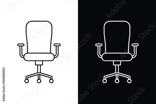Office Chair Vector Illustration. Clean Monochrome Line Icon Design