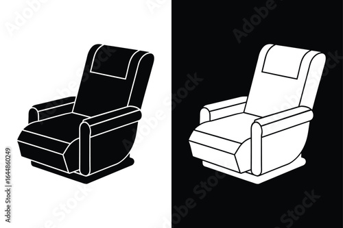 Minimalist Recliner Chair Vector Icon. Elegant Monochrome Silhouette