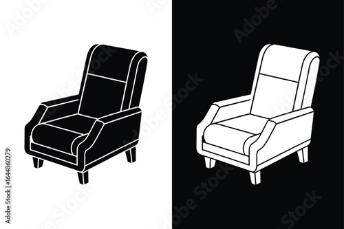 Stylish Recliner Chair Silhouette Illustration on White Background