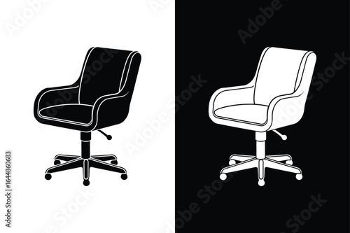 Ergonomic Swivel Chair Icon in Monochrome Vector Art Style