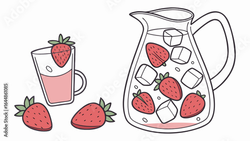 Strawberry lemonade recipe homemade refreshing summer drink with fresh strawberries and ice cubes pitcher