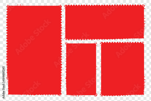 Postage stamp with blank sepia paper design space on transparent background. . Poststamp frames or borders. Rectangle or square template for mail, postcard, note. Jagged wavy edge forms. eps 10