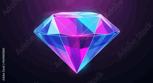 Glowing geometric gem, crystal or diamond shape against abstract background