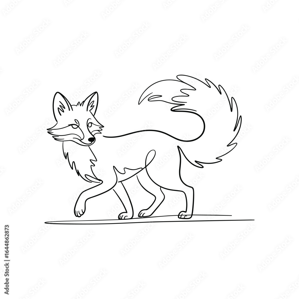 Fototapeta premium Elegant fox walking with bushy tail and pointed ears animal wildlife