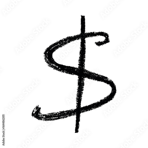 Hand drawn dollar currency symbol. Brush stroke doodle. Single element for design