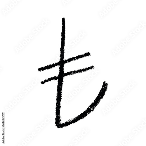 Hand drawn turkish lira currency symbol. Brush stroke doodle. Single element for design