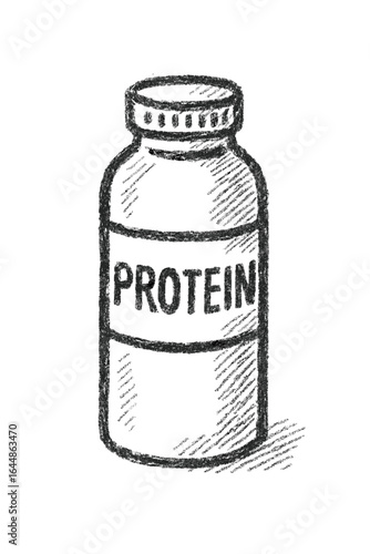 Sketch of a protein shake bottle with label for fitness use  