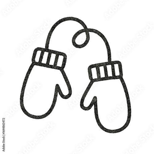 Two mittens hanging on a string in simple black outline style  