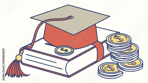 College savings plan and education fund for tuition fees and student loan debt with graduation cap and money