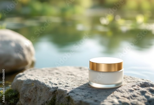 Night Cream Container Placed Near Calm Pond