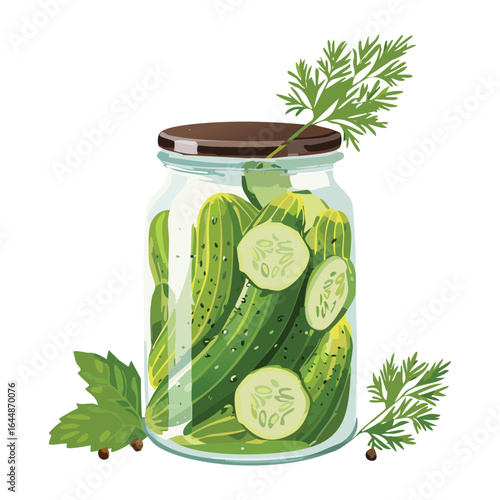 Glass Jar of Pickles with Dill and Pepper Seeds - Vector Illustration