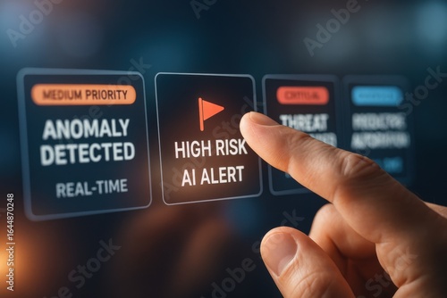 High Risk AI Alert on Cybersecurity Interface Highlighting Anomaly Detection and Threat Warnings

