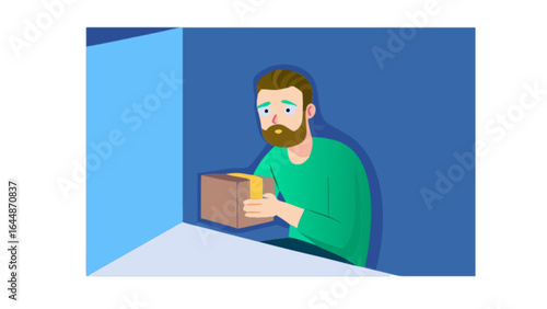 Man moving boxes delivery package shipping service relocation home owner carrying box moving into new home