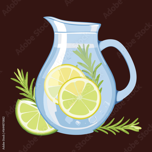 Lemon and Lime Slices in a Pitcher with Rosemary - Vector Illustration