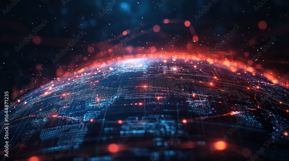 Obraz premium Global digital network of interconnected data points.