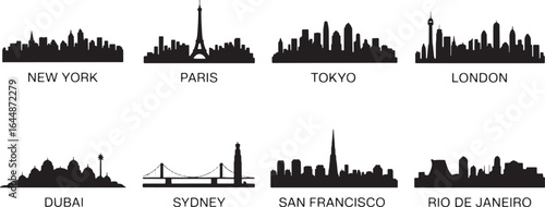 World City Skyline Silhouettes Collection Urban Landscape Vector Illustration Set