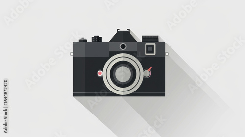 Retro analog camera with a long shadow on a light background flat design illustration