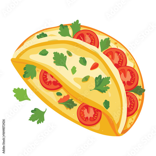 Delicious Omelette with Tomatoes and Herbs - Vector Illustration
