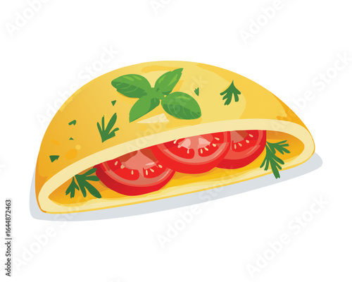A Delicious Omelette Filled with Fresh Tomatoes - Vector Illustration