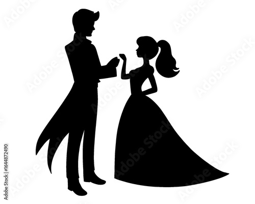 Silhouette of a prince and princess dancing, side view, vector illustration
