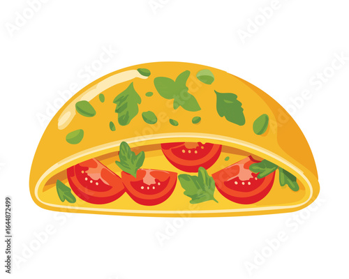 Healthy Omelette with Fresh Tomatoes and Herbs - Vector Illustration