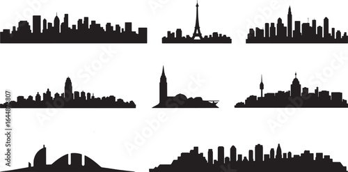 Global Cityscape Silhouette Collection Famous Landmarks Urban Design Vector Art