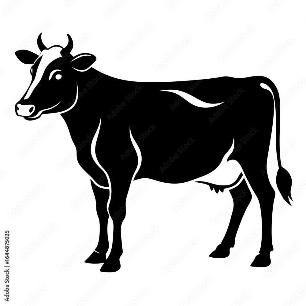 Black and white illustration of a cow on a white background Black and white illustration of a cow on a white background