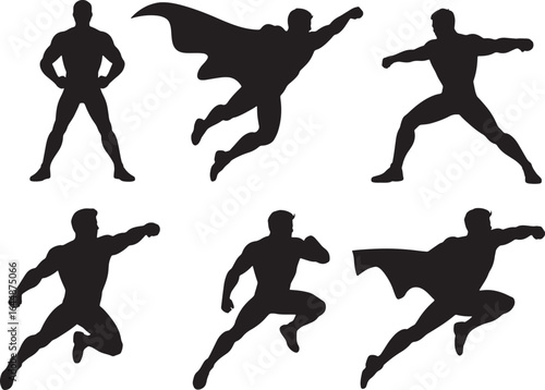 Dynamic Superhero Silhouette Collection Action Poses Heroic Stances Isolated on Transparent Backdrop
