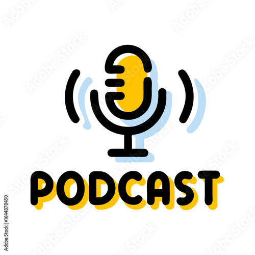Vibrant podcasting logo design for modern media broadcasts and audio entertainment shows online now