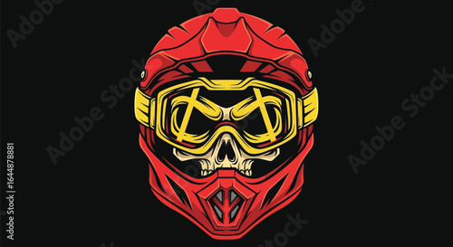 Red Off-Road Motorcycle Helmet with Yellow Goggles
